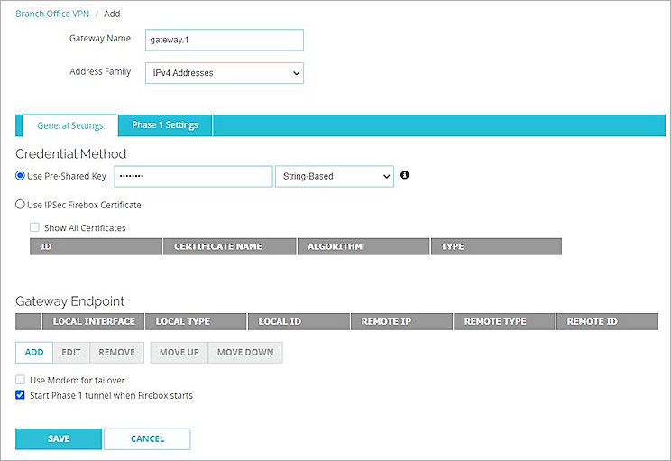 Screen shot of the General Setting tab